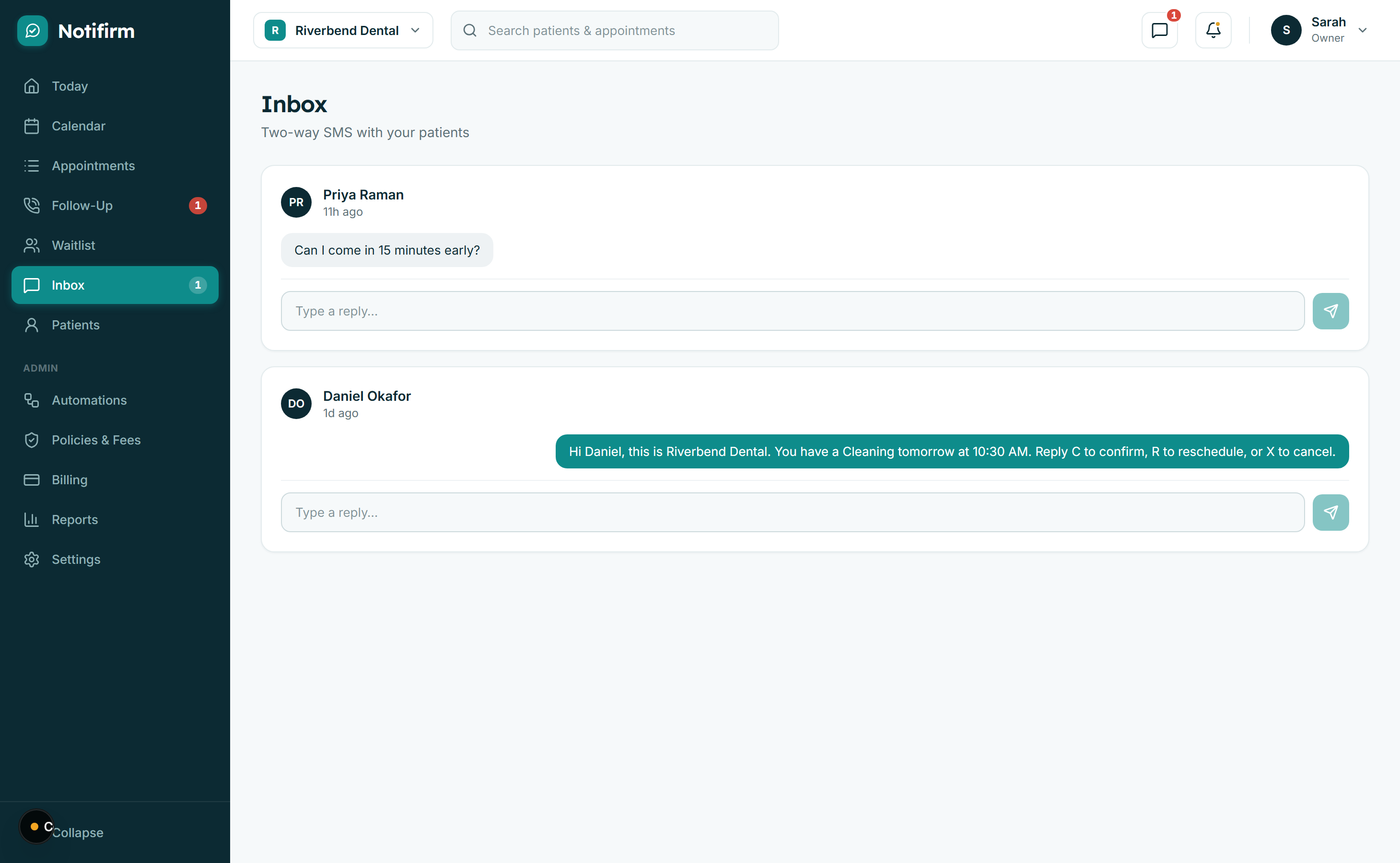 Every confirm, reschedule, and cancel, read and routed for you.