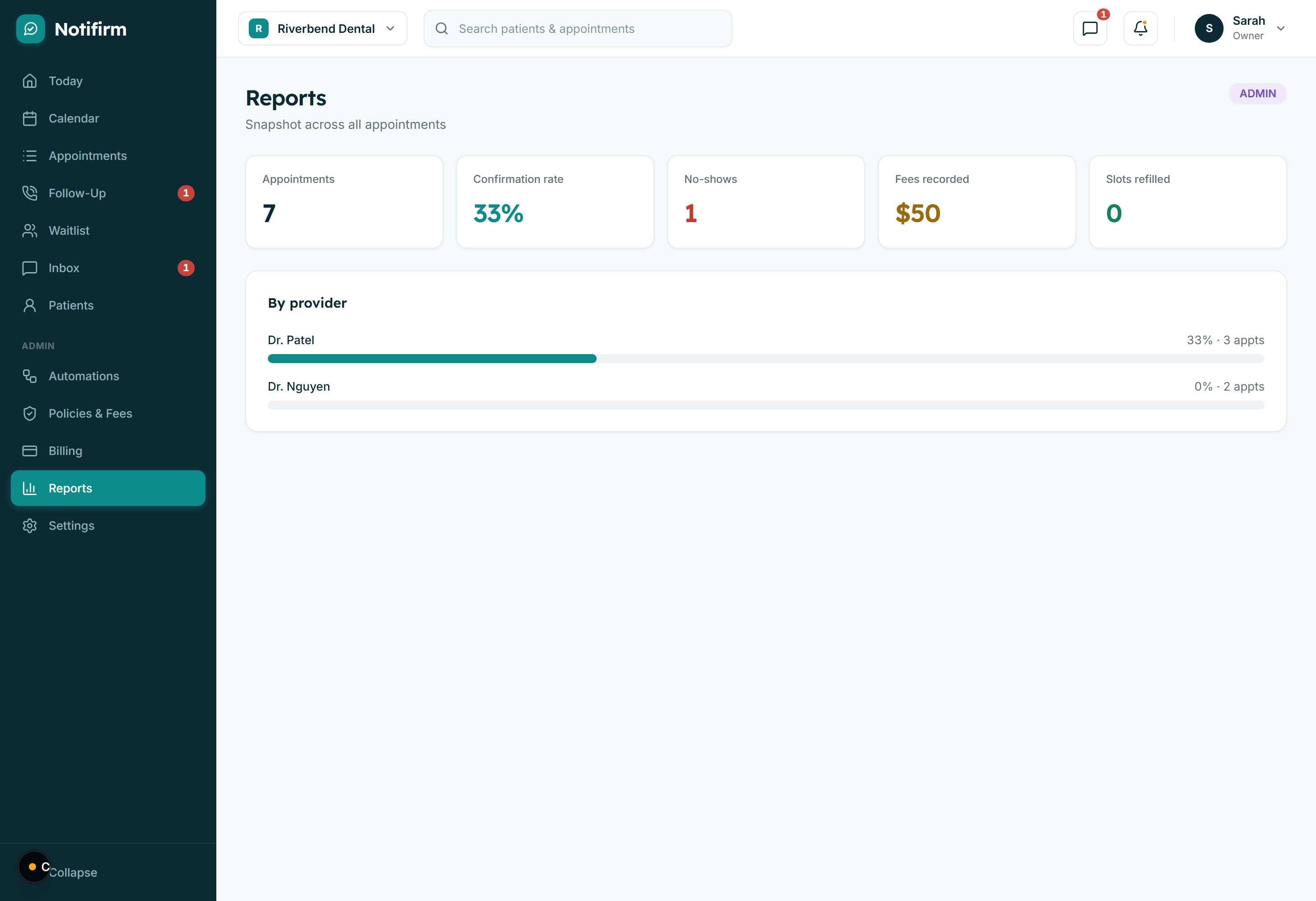 The reports dashboard